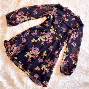 Lulu's Navy Floral Chiffon Dress